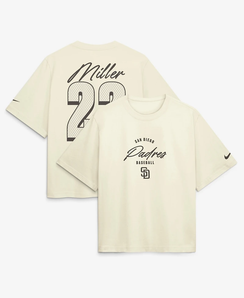 Nike Women's Mason Miller Cream San Diego Padres Premium Essentials Boxy Name & Number T-Shirt
