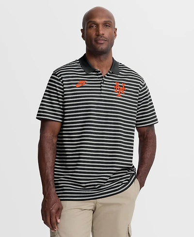Nike Men's Black New York Mets Cooperstown Collection Dri-fit Victory Striped Polo Shirt