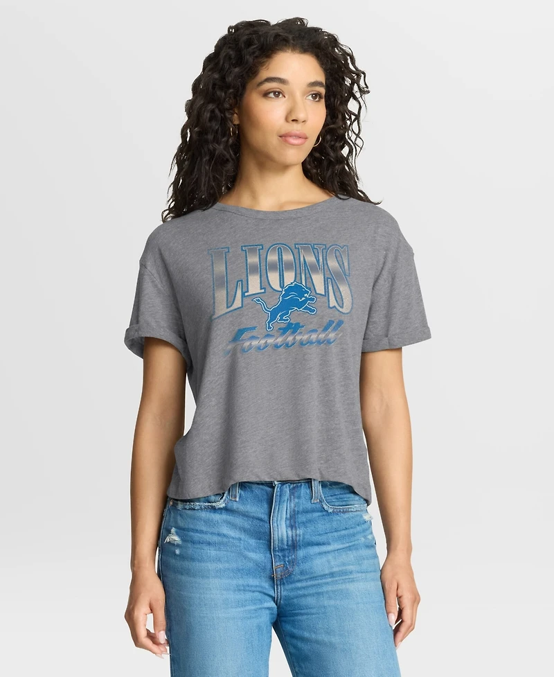Fanatics Women's Heather Gray Detroit Lions Overplayed Tribute Tri-Blend Boxy T-Shirt