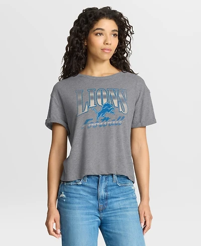 Fanatics Women's Heather Gray Detroit Lions Overplayed Tribute Tri-Blend Boxy T-Shirt