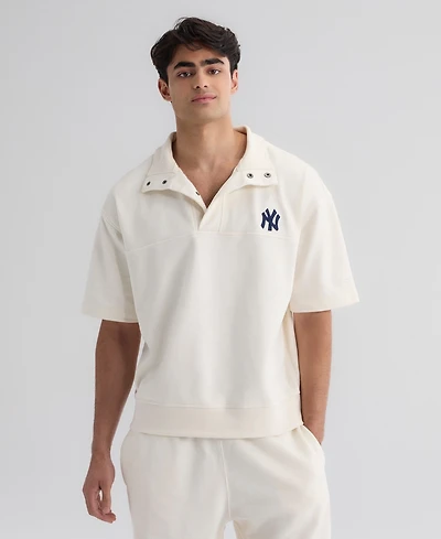 Fanatics Men's Bisque New York Yankees Iconic Short Sleeve Mock Neck Pullover Sweatshirt