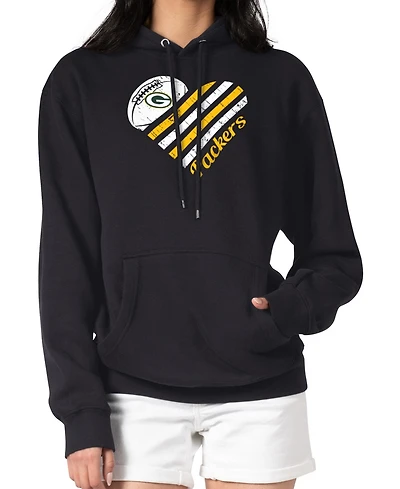 G-iii 4Her by Carl Banks Women's Black Green Bay Packers Heart Graphic Fleece Pullover Hoodie