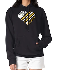 G-iii 4Her by Carl Banks Women's Black Green Bay Packers Heart Graphic Fleece Pullover Hoodie