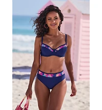 Lascana Women's Contrast Print High Waisted Bikini Swimsuit Bottom
