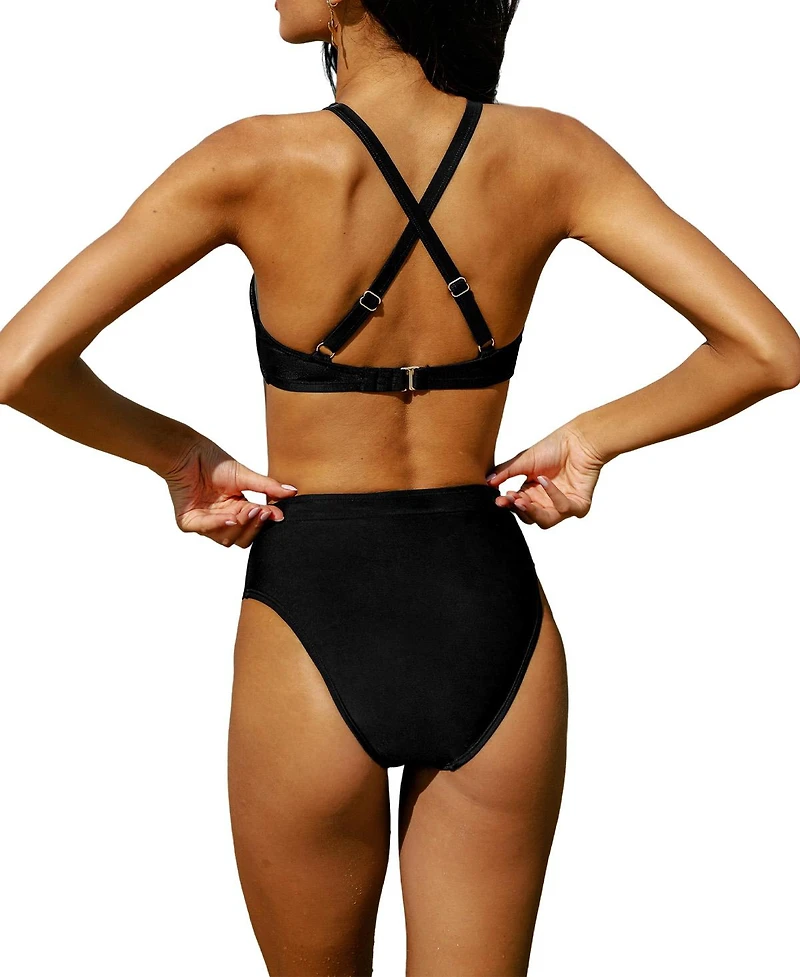 Cupshe Women's Gentle Hollow Out Halter High Waist Bikini Set