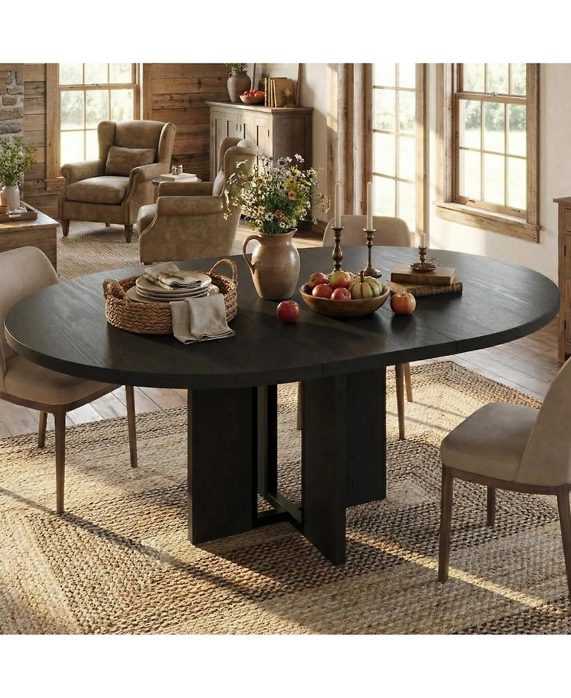 homfan Extendable Round to Oval Farmhouse Dining Table, Seats 4-8