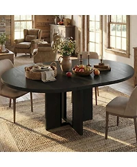 homfan Extendable Round to Oval Farmhouse Dining Table, Seats 4-8