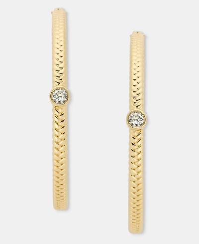 Lauren Ralph Lauren Medium Pave Herringbone Hoop Earrings, 1.6"