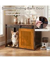 Hongge Heavy-Duty Dog Crate Furniture with Sliding Barn Door Metal Windows and Tabletop