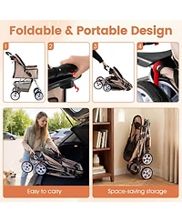Hongge 4-Wheel Foldable Pet Stroller with Adjustable Canopy Storage Basket and Cup Holders