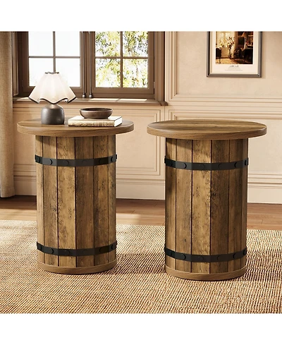 Tribesigns Round End Table Set of 2, Industrial Side Table with Sturdy Base, 19.7-Inch Nightstand for Small Spaces, Living Room, Bed Room