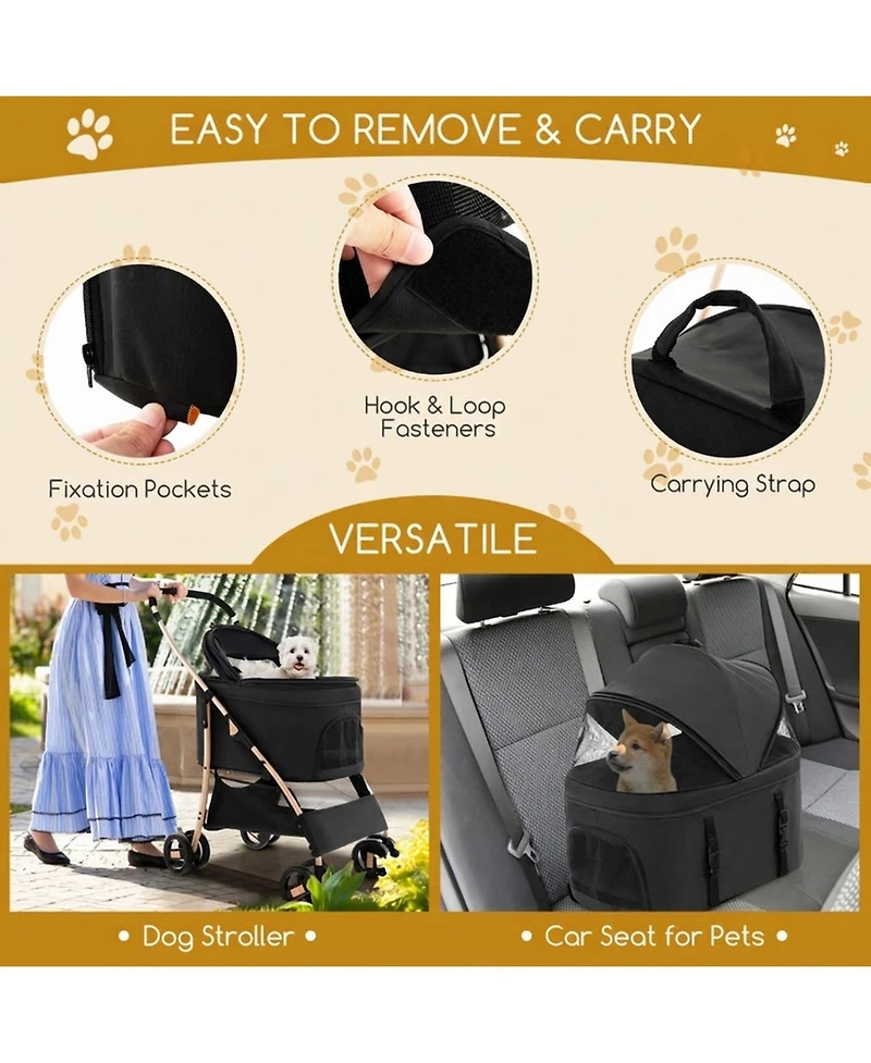 Hongge 3-in-1 Pet Stroller with Removable Carrier Car Seat and Adjustable Canopy