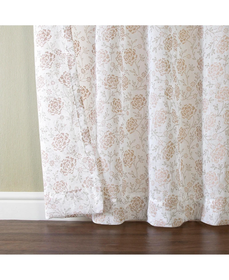 No. 918 Jacqueline Tonal Floral Puff Print Semi-sheer Rod Pocket Curtain Panel