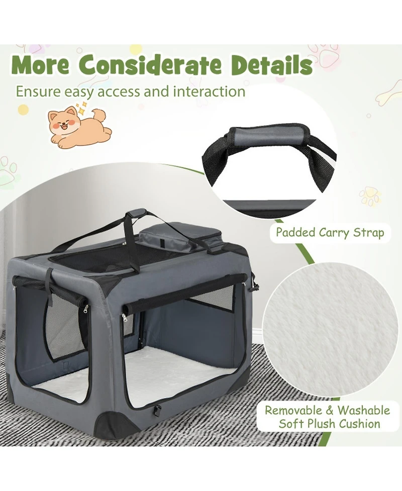 Hongge Collapsible Soft Dog Travel Crate with Mesh Windows 3 Doors and Washable Cushion