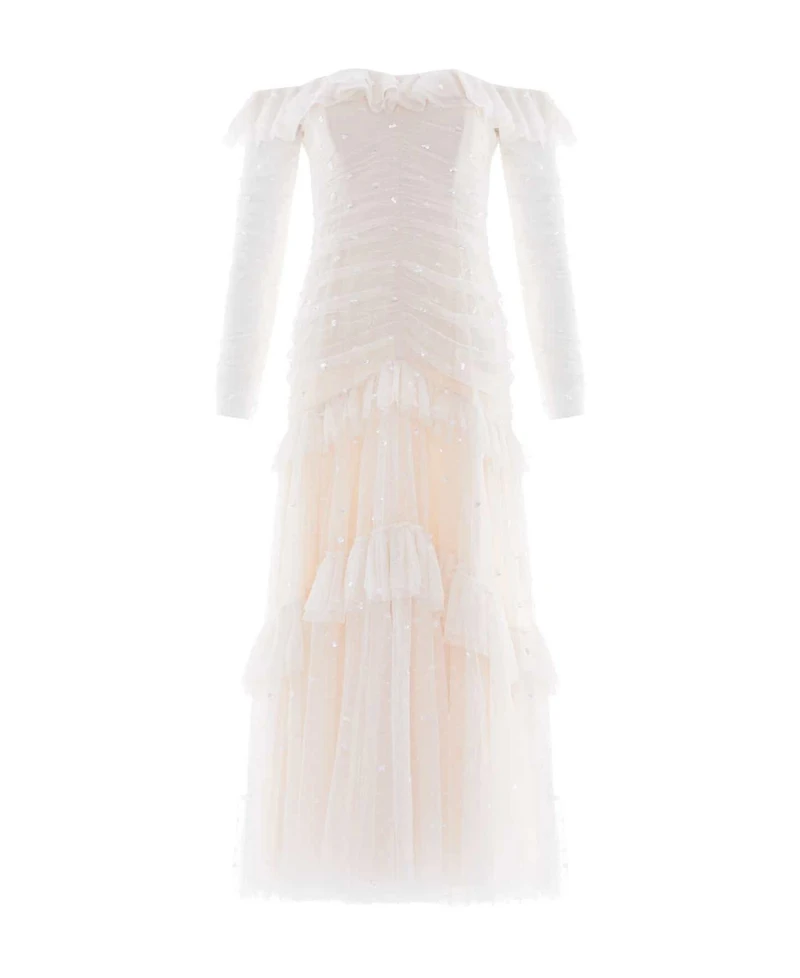 Needle & Thread Womens Sequin Glimmer Rouched Off-shoulder Gown