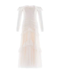 Needle & Thread Womens Sequin Glimmer Rouched Off-shoulder Gown