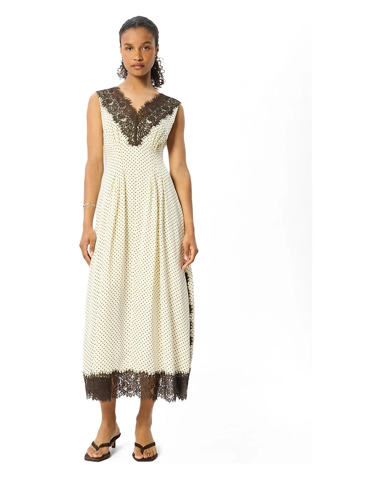 Whistles Women's Lace V-Neck Spot Midi Dress