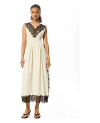 Whistles Women's Lace V-Neck Spot Midi Dress