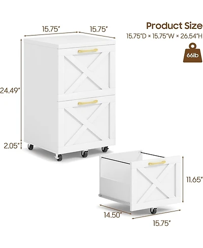 Vabches 2 Drawer Small File Cabinet with Wheels, Farmhouse Vertical Filing Cabinet Fits A4/Letter