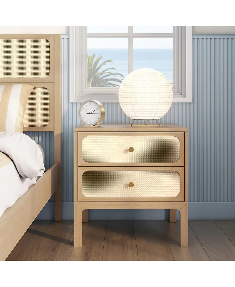 Max & Lily Elio/Rattan 2 Drawer Nightstand