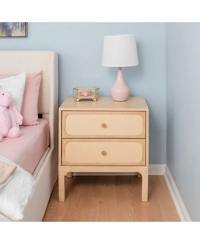 Max & Lily Elio/Rattan 2 Drawer Nightstand