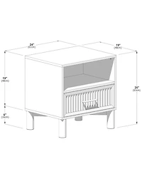 Plank+Beam Sera Fluted Cubby Nightstand with 1 Drawer, Electrical Outlet and Brass Handle