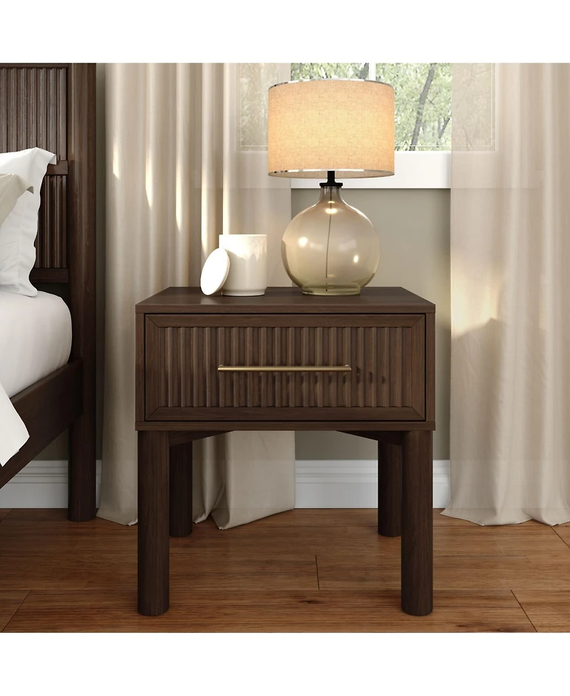 Plank+Beam Sera Fluted 1 Drawer Nightstand with Brass Handle