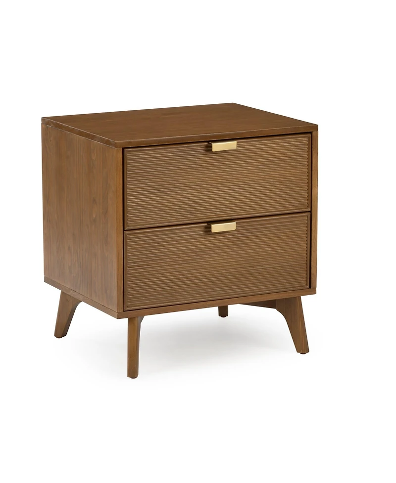 Plank+Beam Linea Tambour 2 Drawer Nightstand with Brass Pull, Pecan