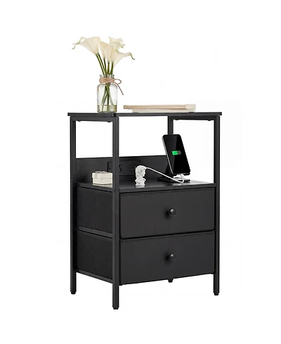 homfan Modern Bedside Table with Charging Station