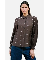Yumi Women's Viscose Daisy Embroidered Shirt