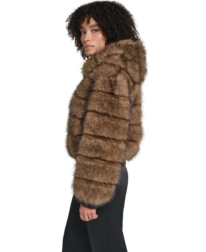 Karl Lagerfeld Paris Women's Hooded Faux Fur Bomber Jacket