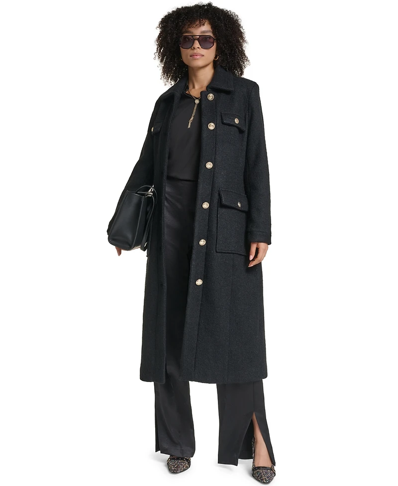 Karl Lagerfeld Paris Women's Button Front Contrast Coat
