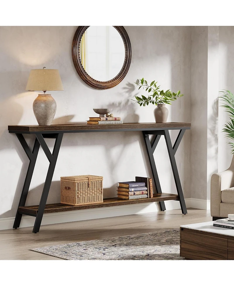 Tribesigns 70.9" Narrow Console Table: Industrial sofa table with 2-tier shelf for hallway, living room, entrance, foyer.
