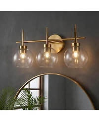 Tribesigns 3-Light Bathroom Vanity Light, Modern Glass Wall Sconce | Brass Finish Wall Mount Fixture Over Mirror, E26 Base