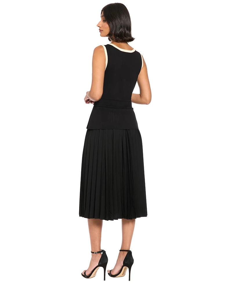 London Times Women's Colorblock A-Line Pleated Midi Dress