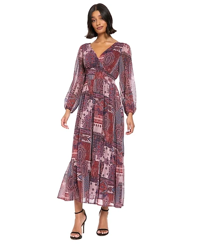 London Times Women's V-neck Long Dress
