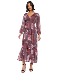 London Times Women's V-neck Long Dress