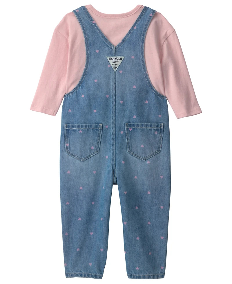 Osh Kosh Baby Girls' Sleeveless Heart Denim Jumper and T-Shirt, 2-Piece Set