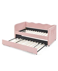 Streamdale Furniture Gingham Upholstered 3-in-1 Twin Daybed with Trundle and Storage