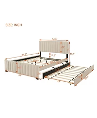 Streamdale Furniture Queen Size Velvet Upholstered Platform Bed with Twin Xl Size Trundle