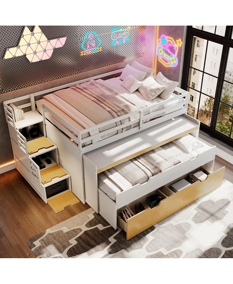 Streamdale Furniture Full Xl Loft Bed with Desk, Trundle, Storage Drawers, and Steps