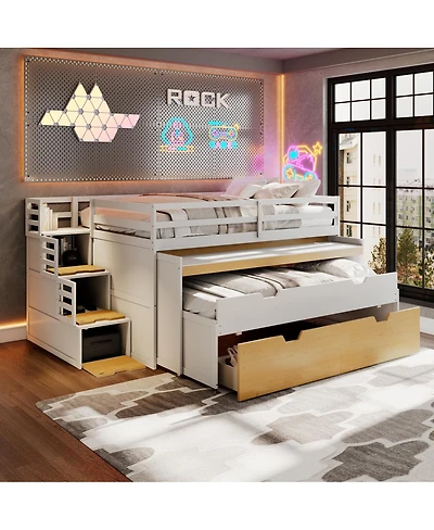 Streamdale Furniture Full Xl Loft Bed with Desk, Trundle, Storage Drawers, and Steps