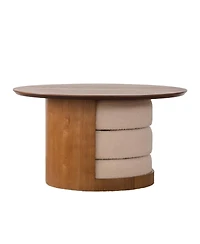 Streamdale Furniture 31.5" Round Wood Coffee Table with 3 Teddy Fabric Nesting Stools