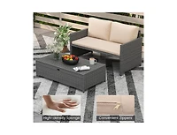 Boyel Living Outdoor Rattan Daybed Wicker Loveseat and 31 Gallon Storage Ottoman