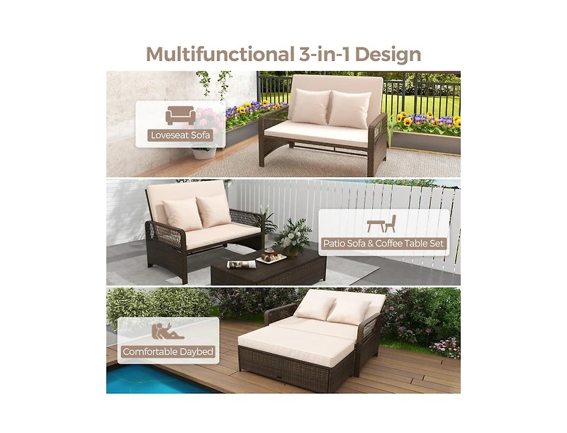 Boyel Living Patio Adjustable Wicker Daybed with 4-Level Backrest and Soft Cushions
