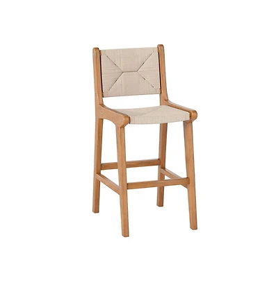 Boyel Living Set of 1 Outdoor Counter Height Bar Stool Woven Paper Rope Patio Barstool with Teak Wood Frame
