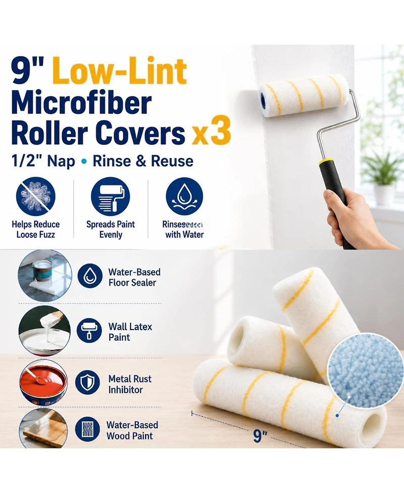 Xdovet Paint Roller Kit Extension Pole Frame Covers Tray Brush Putty