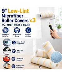Xdovet Paint Roller Kit Extension Pole Frame Covers Tray Brush Putty