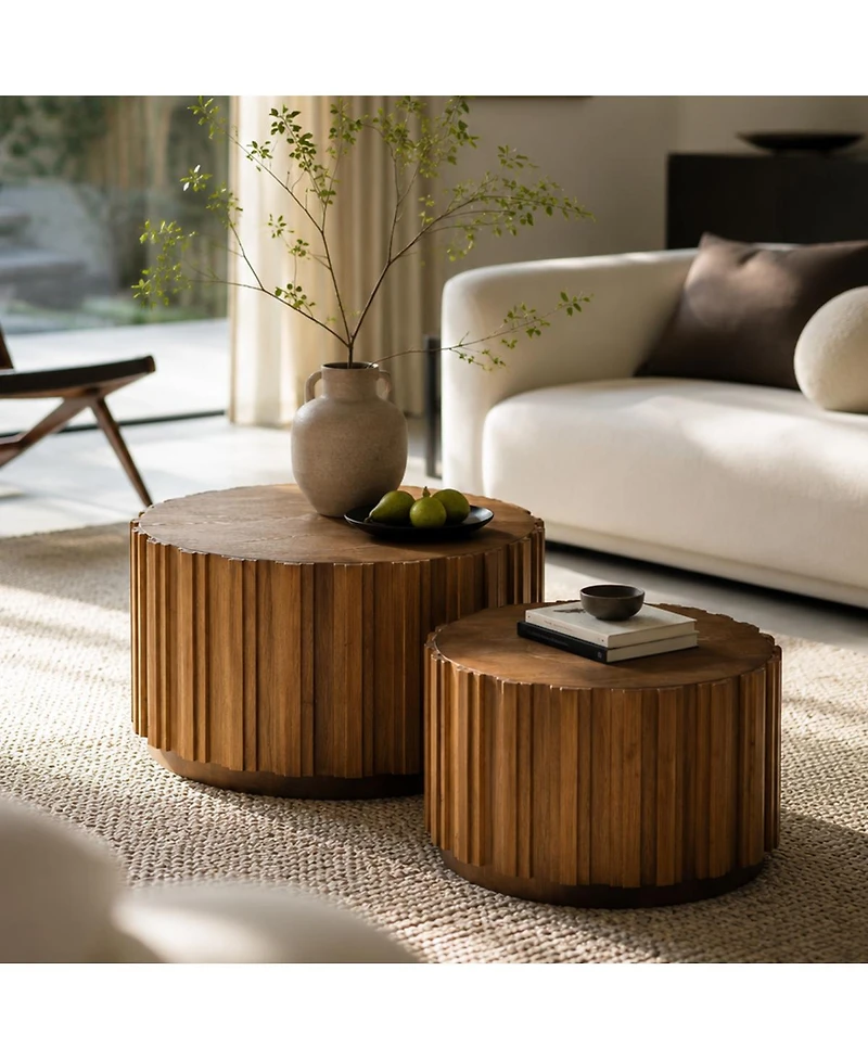 Streamdale Furniture Round Nesting Coffee Table Set, Wood with Slatted Body