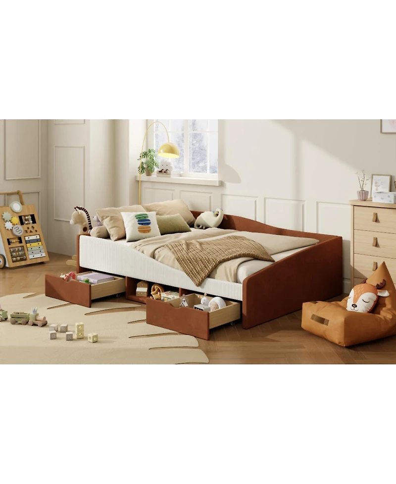 Streamdale Furniture Upholstered Daybed Frame with 2 Storage Drawers
